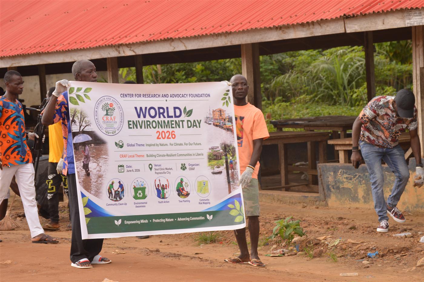 CRAF World Environment Day banner displayed during the community clean-up activity.