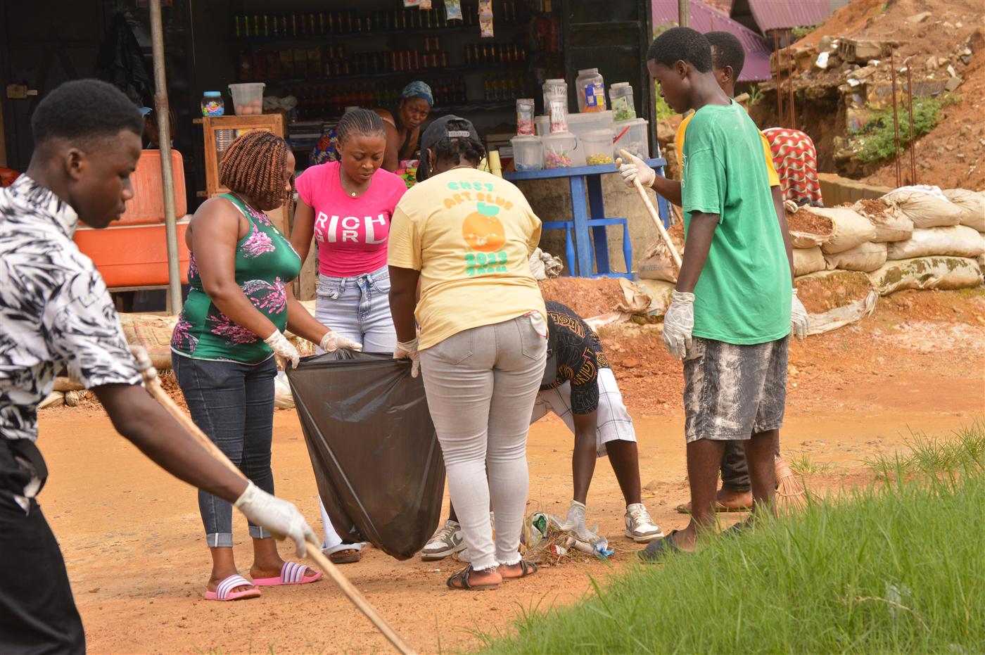 CRAF volunteers collecting waste during the World Environment Day clean-up exercise.